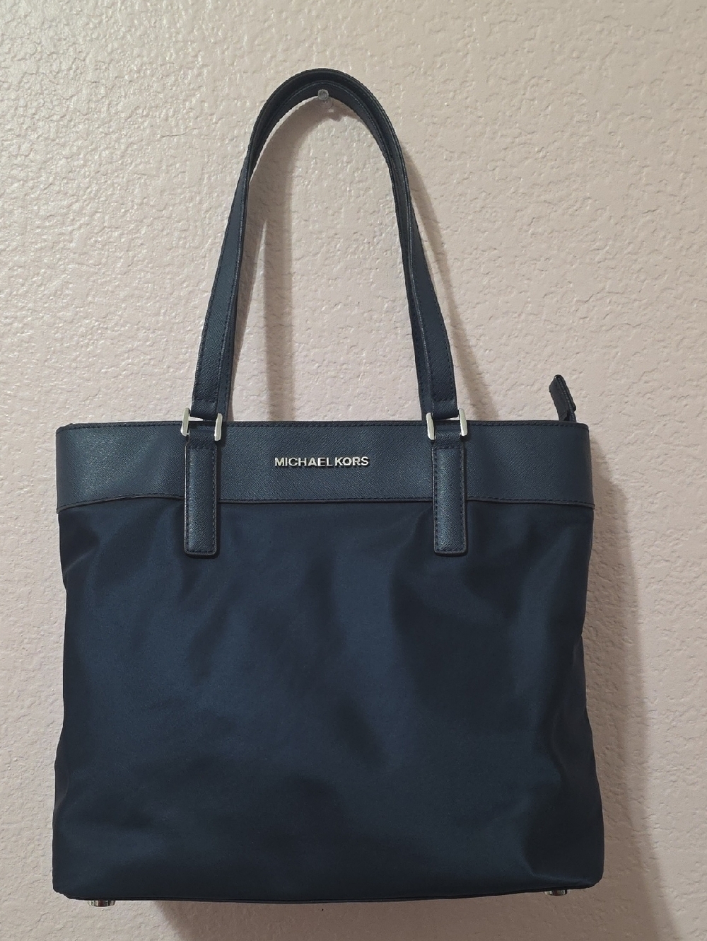Michael Kors Dark Navy Tote with Leather Trim